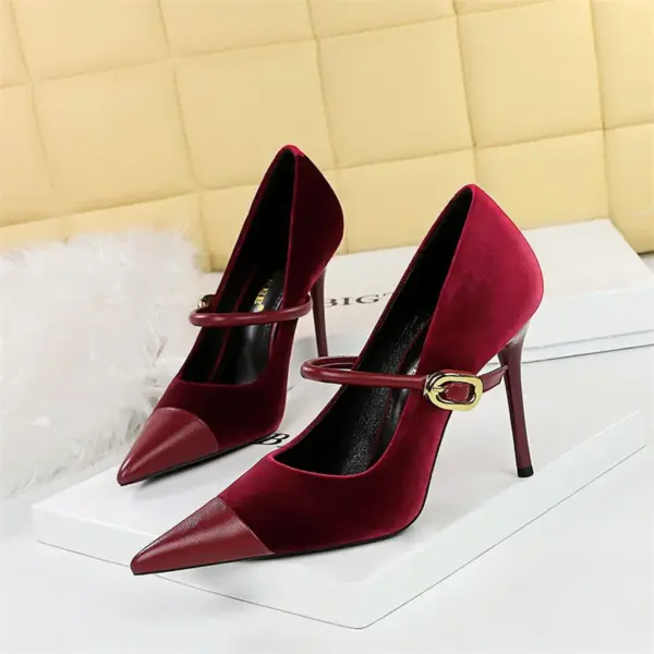 Fashion Version Party Thin High Heel Women Shoes   Velvet Shallow Mouth Pointed Toe Metal One-line Buckle Single Shoes - AliExpress 322 - Image 3