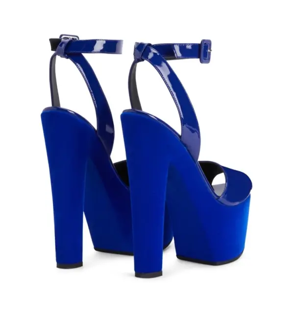 Fashion Velvet Platform Block Heel Sandals Back Cross  Strap Buckle Super High Heels Mixed Colors Woman Peep Toe Party Shoes - AliExpress 322 - Image 3