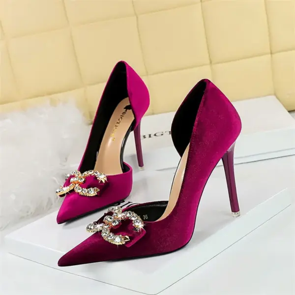 Fashion Women High Heel Rhinestone Buckle Bow Green Pink Pointed Toe Party Pumps Velvet Luxury Elegant Wedding Evening Shoes - AliExpress 322
