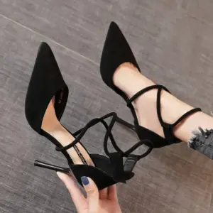 Neue Kreuz-riemen Römischen Sandalen Wildleder High Heels frauen Schuhe Ein-linie Schnalle Feinen Absatz Spitz Sandalen zapatos Mujer - AliExpress 322
